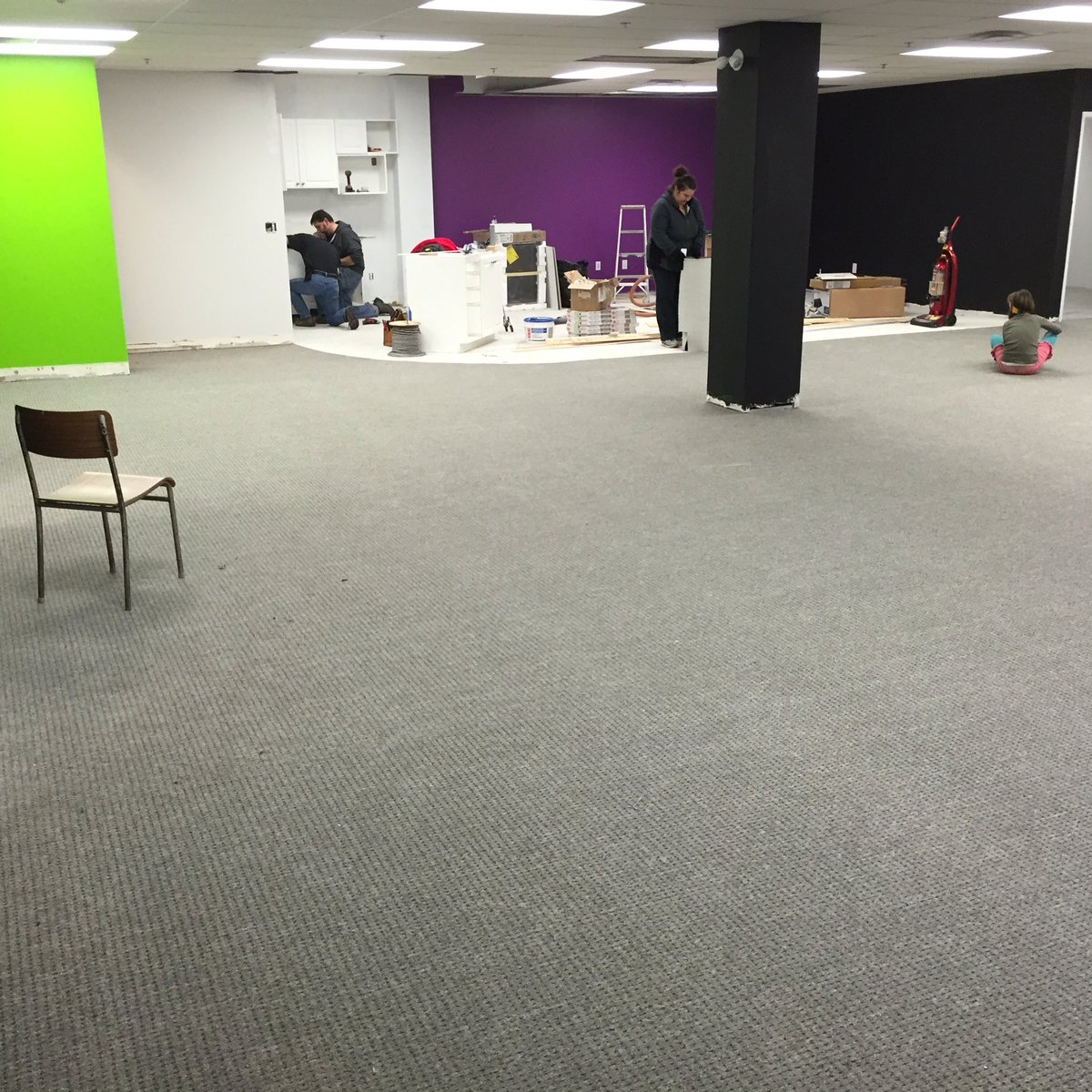 NewMakeItSpace's tweet photo. The carpet has just been installed!  We're giving our coworkers a fun inspiring workspace!#makingamakerspace https://t.co/MkmOQ1bj5P
