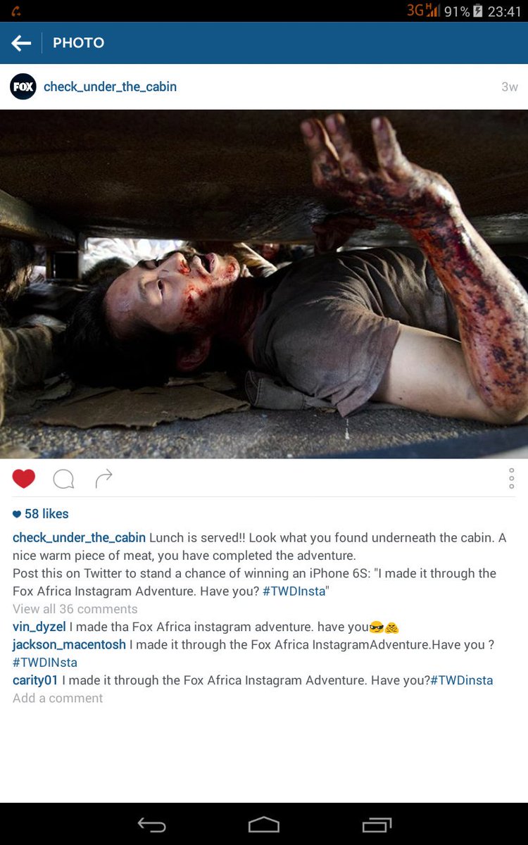 jamescapetown's tweet photo. .@foxtv @FOXAfrica I made it through the #FoxAfrica #instagram adventure. Have you? 😨💜🌎 #TWDinsta #walkingdead https://t.co/M3qbvZpzBd