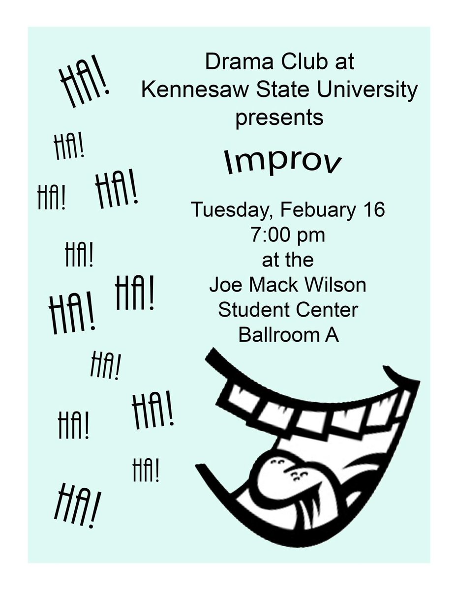 DramaClubAtKsu's tweet photo. Tomorrow night is our Improv Show! We'll be in the Marietta campus student center Ballroom A @ 7pm! Lots of fun! https://t.co/KGSrm3QJZP