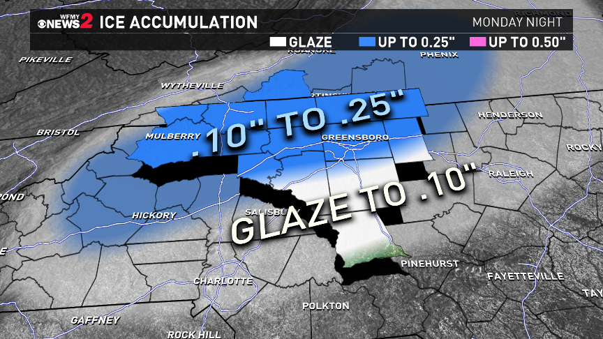 TimBuckleyWX's tweet photo. ICY CONDITIONS INCREASING TONIGHT: Frz rain continues til we get above freezing. Icy travel very likely. @WFMY https://t.co/aLd5THGBsp