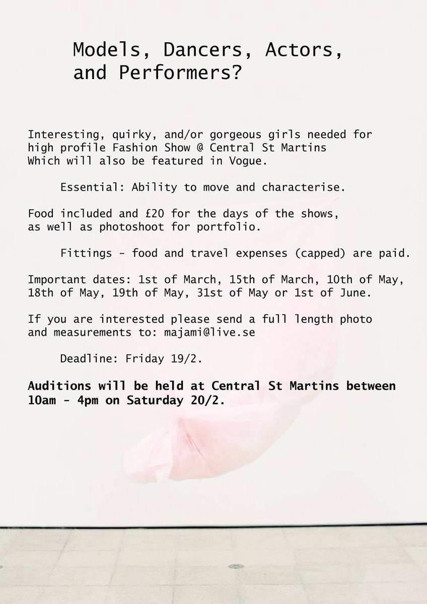@liv_hawkins7 <a href="/BirdCollegeUK/">Bird College</a>  Models dancers performers needed !! Feature in vogue - See ad :