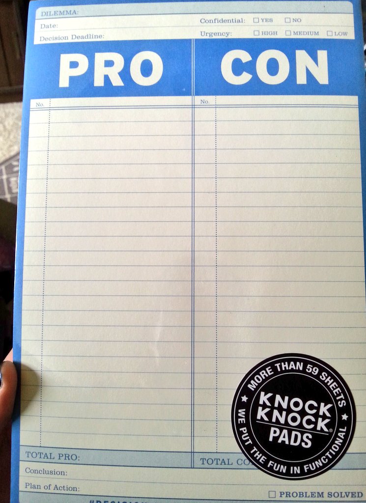 SamanthaJo28's tweet photo. I had to buy this pro/con notepad because it reminded me of @thealicerackham. #OcelittleProblems https://t.co/heZDpbynHg