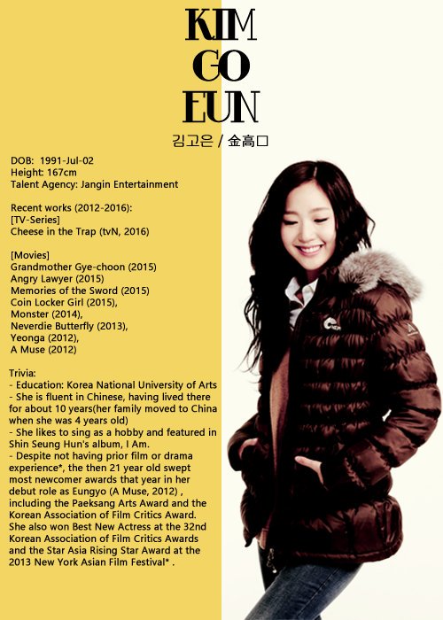 TeamGoeun's tweet image. Intro Profile Kim Go-Eun cr char_m_ed soompi #KimGoEun