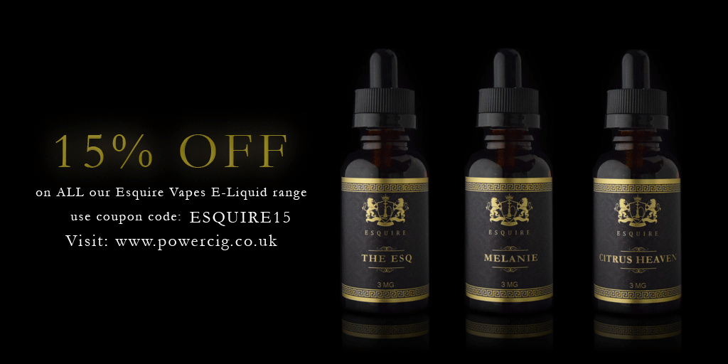 powercig's tweet photo. Brand new #Eliquid #Ejuice #vape range by #EsquireVapes - 15% off online use code: ESQUIRE15 https://t.co/rLzda3CVIH https://t.co/gtpXA4Tx21