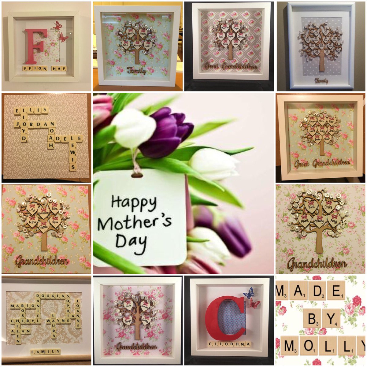 MadeByMolly's tweet photo. Personalised family, grandchildren &amp; great grandchildren trees make perfect Mother's Day presents!💕 #mothersday https://t.co/31ZHDvbYDa