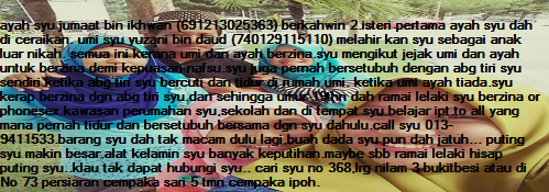 S_wawa_'s tweet photo. #puo #ipoh #dka2c #bukitbesi #4arif #5arif
Nurul Syuhada Azwa Bt Abdullah (Anak Luar Nikah)
Like: Berzina Call Sex https://t.co/PnxLfei0Jo