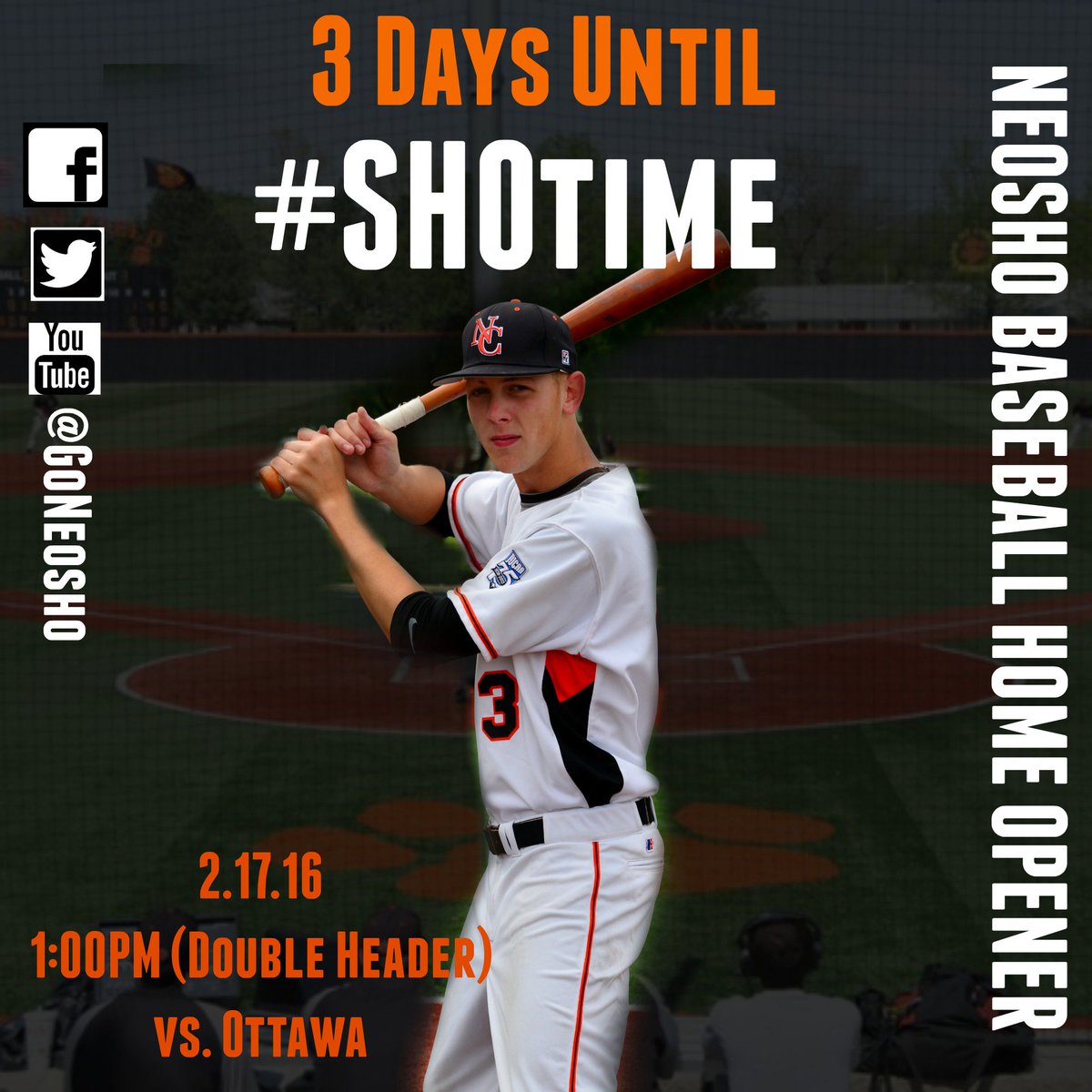 GoNeosho's tweet photo. Countdown to the @GoNeoshoBasebal Home Opener. #SHOtime https://t.co/IQCieXdlEP