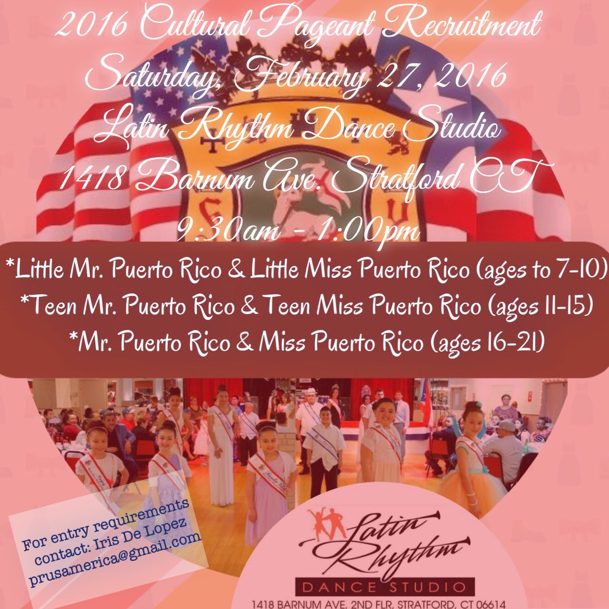 Eddie_Tranz's tweet photo. Sat, 2/27, 9:30am-1pm
Contact Iris De Lopez,203-727-1775/prusamerica@gmail.com
#PRPFC #2016CulturalPageant #LRDS https://t.co/UKXiTb6Ymq