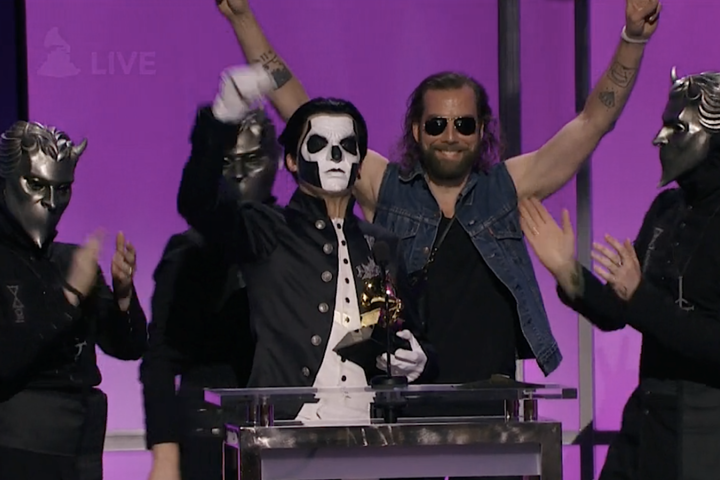 Loudwire's tweet photo. Salute! Congrats to @thebandGHOST on their Best Metal Performance Grammy: https://t.co/oc8yUzxVmj https://t.co/jhsPVok3Ki