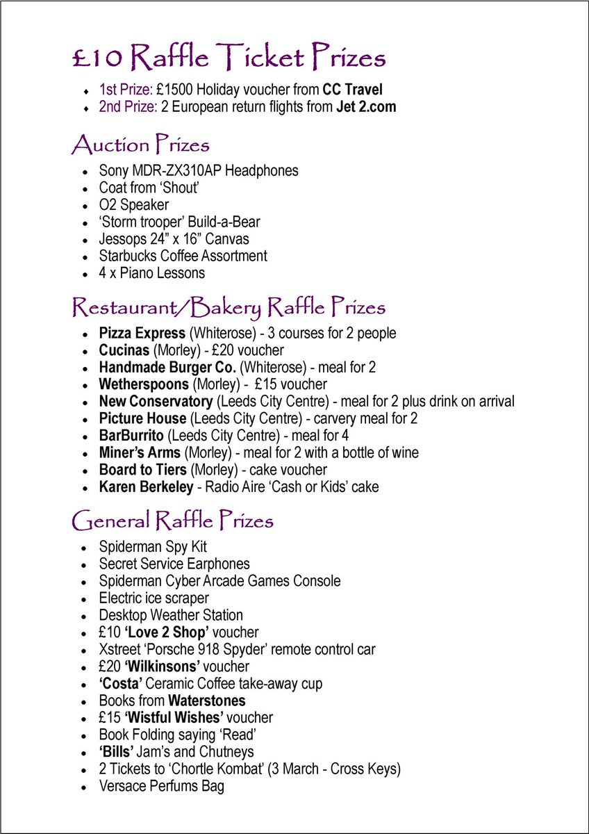 The prizes up for grabs at the Miner's Arms Charity Family Fun Day on Saturday 20th February - 2pm until 12 midnight