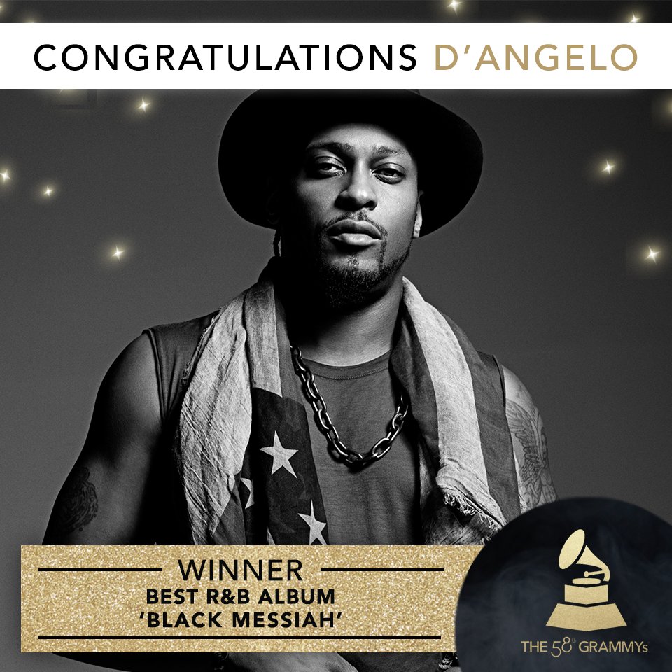 RCARecords's tweet photo. Congratulations to @TheDangelo on winning Best RnB Album for #BlackMessiah at @TheGRAMMYs! https://t.co/E8Xkis2XOB