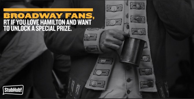StubHub's tweet photo. Before their performance tonight, RT for a chance to win a $500 gift card to help you get #HamiltonBway tickets! https://t.co/XnhGyx3PIu