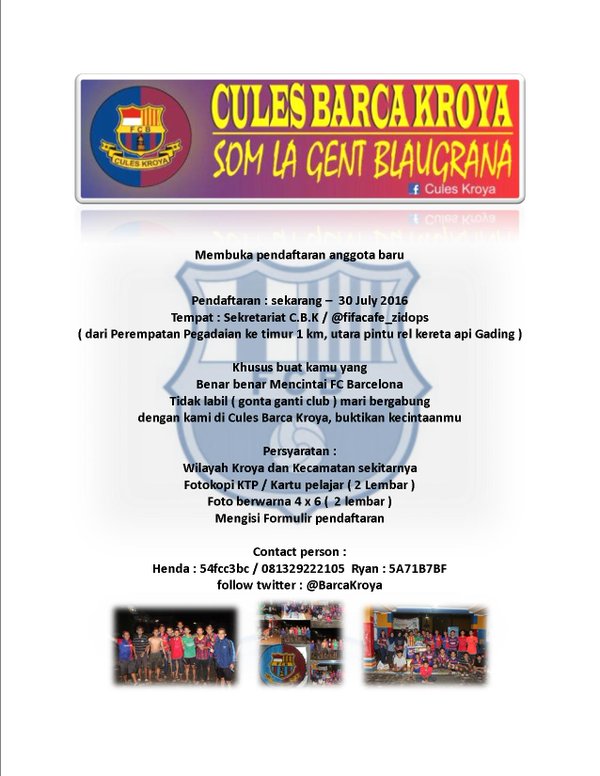 BarcaKroya's tweet photo. Gabung &amp; Buktikan ke kami kalau kamu emang fans Barca sejati... @info_kroya @InfoAdipala @info_binangun https://t.co/7MewHDX45H