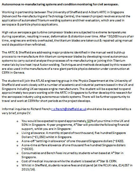 carola_izabela's tweet image. #PhD opportunity for 2016! In partnership @sheffielduni & @astar_research. #civilaerospace #autonomousrobotics