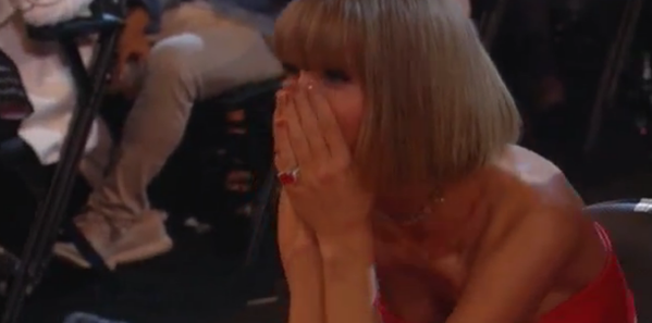 ThePerezHilton's tweet photo. This is how I feel about @taylorswift13 winning the well-deserved album of the year award at the #Grammys!!!!!! https://t.co/YtDwxgCPRc