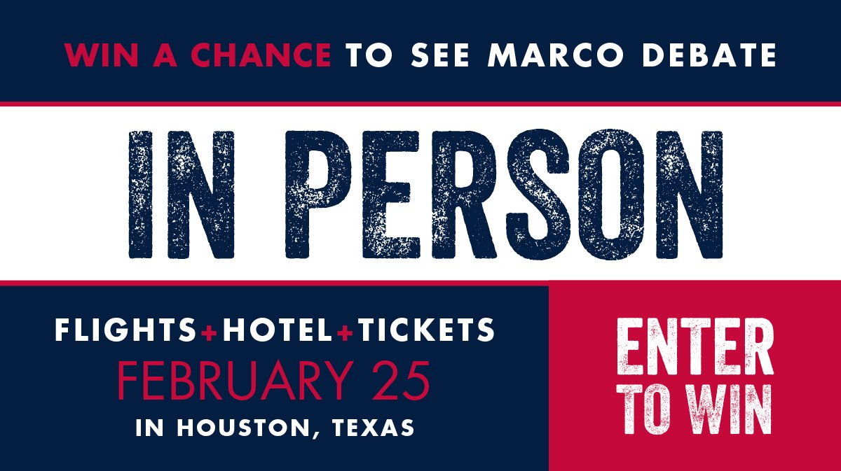 TeamMarco's tweet photo. Watch the next #GOPDebate LIVE in person! Donate $10 or more for a chance to win → https://t.co/l6Ma7XbztN https://t.co/0hD2jsRafT