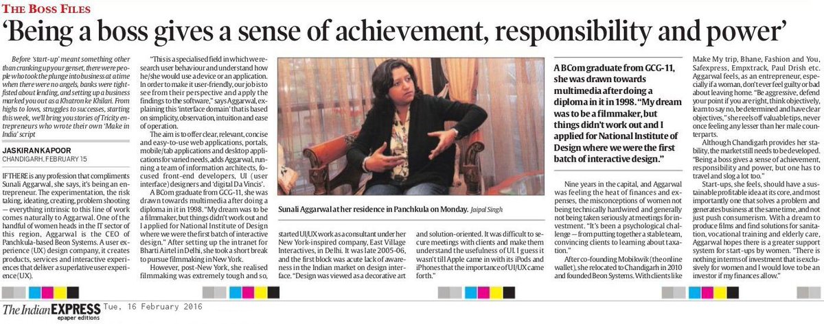 beonsystems's tweet photo. Our CEO Ms. Sunali Aggarwal got featured in Indian Express. It is a Wonderful Sense of Pride for us to work with her https://t.co/1Gu3pnvPJS