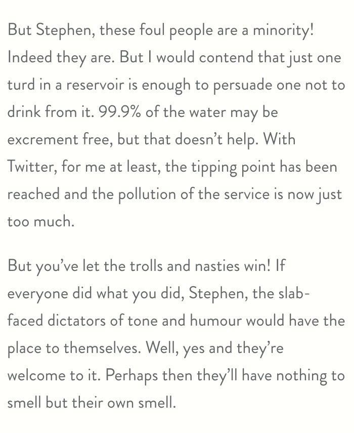 Stephen Fry eloquently describes why leaving Twitter is a relief, stephenfry.com/2016/02/15/pee…