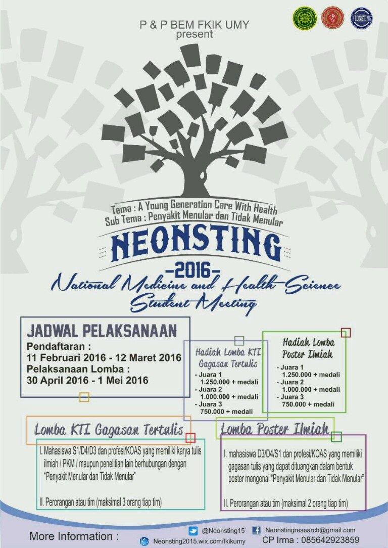 More info :
IG : @neonstingresearch
FB : Neonsting FKIK UMY
Twitter : @neonsting2016
Web : neonstingfkikumy.wix.com/neonsting2016