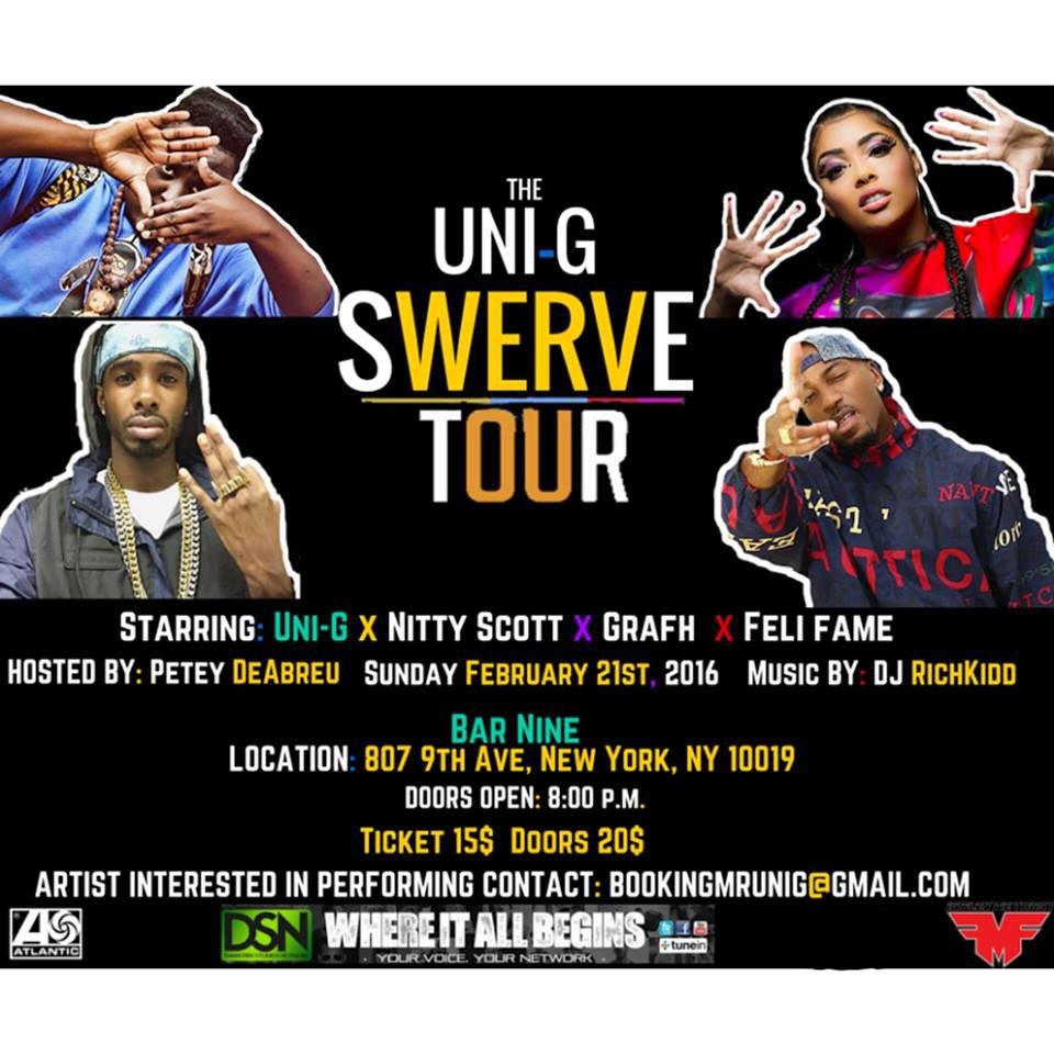 IamUniG's tweet photo. The Uni-G #SwerveTour featuring #NittyScottMc x #Grafh x @FeliFame & More!! Its gonna be epic! https://t.co/CU2KT0q900