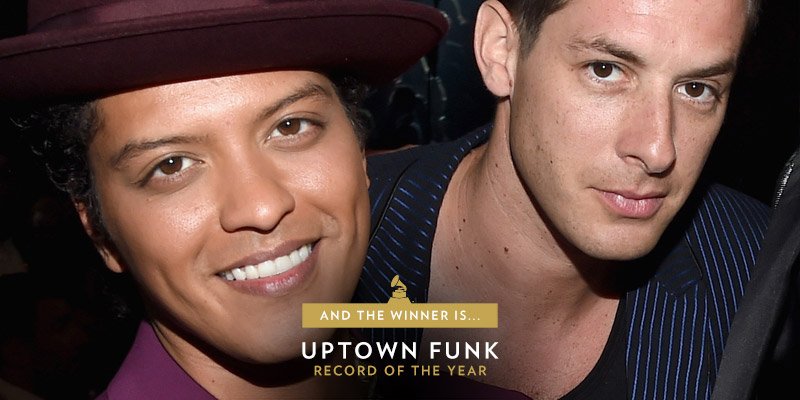 As if we needed an excuse to keep blasting "Uptown Funk." Congrats to <a href="/BrunoMars/">Bruno Mars</a> and <a href="/MarkRonson/">Mark Ronson</a>! #GRAMMYs