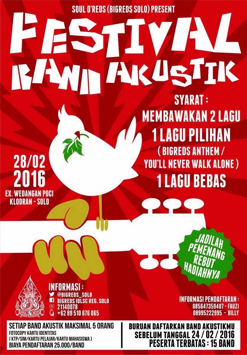 SoloUpdate's tweet photo. 28/2/2016 Festival Band Akustik | Wedangan Poci, Klodran, Solo | Info @BigReds_Solo https://t.co/dYSKHX7rEX