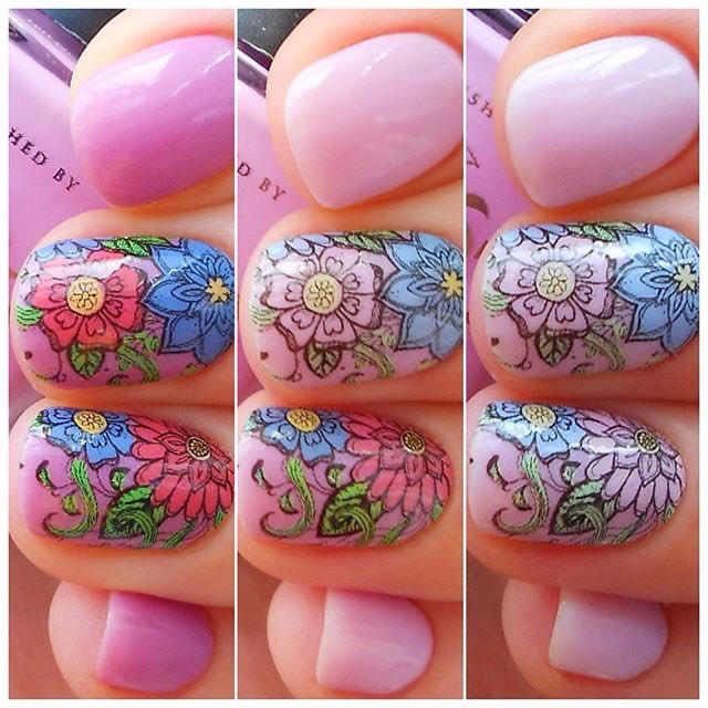 Spring nail art inspiration by @caramelka_93 using Delilac &amp; floral water decals | polishedbykpt.com #notd