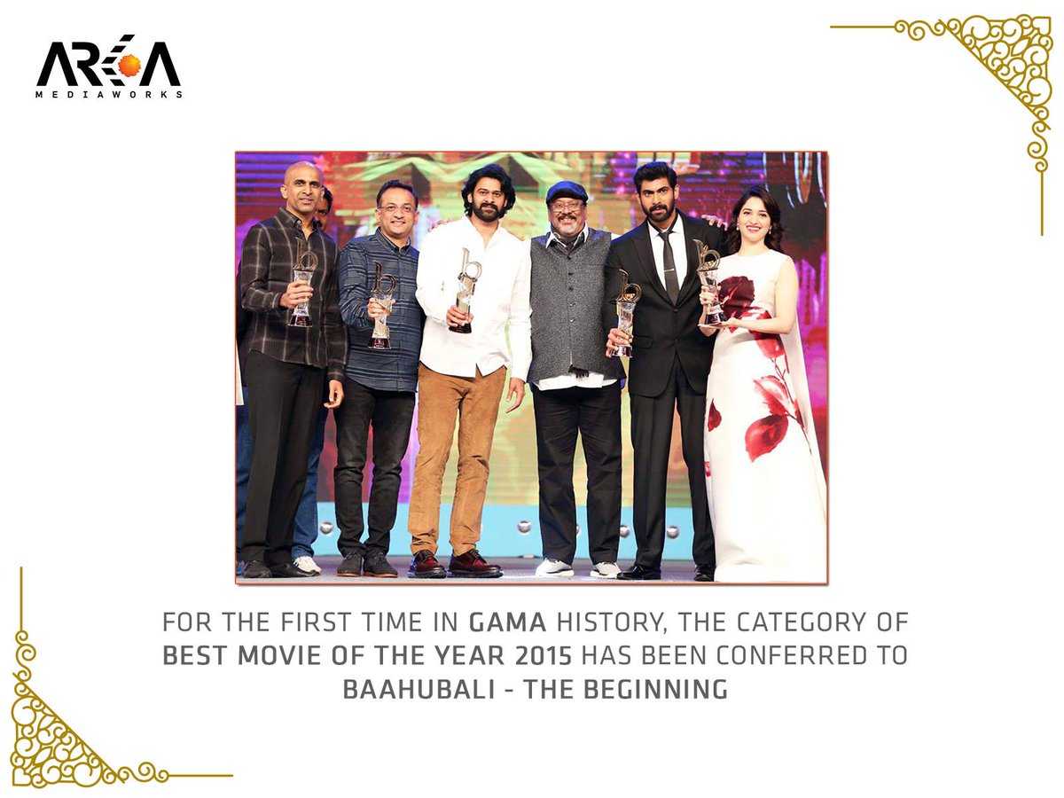 arkamediaworks's tweet photo. GAMA Awards conferred Best Movie of the Year 2015 category for the first time. #Baahubali #GAMAAwards https://t.co/GJIw5tx7l7