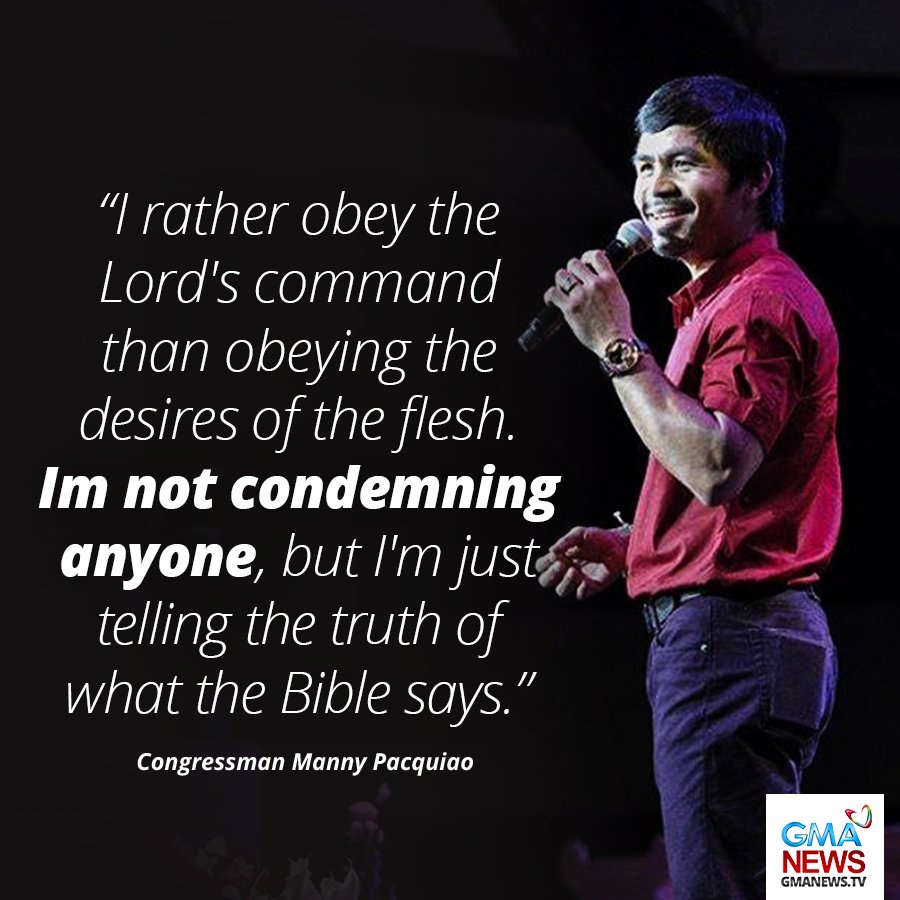 gmanews's tweet photo. Pacquiao on LGBT comments: I'm not condemning anyone, just telling what Bible says https://t.co/EyhM8cQgCV https://t.co/v3QzxcXJga