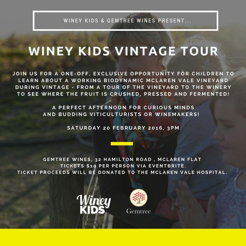 In #mclarenvale on Saturday? Come to <a href="/GemtreeWines/">Gemtree</a> for a <a href="/wineykids/">Winey Kids</a> tour of the vineyard and winery during vintage!