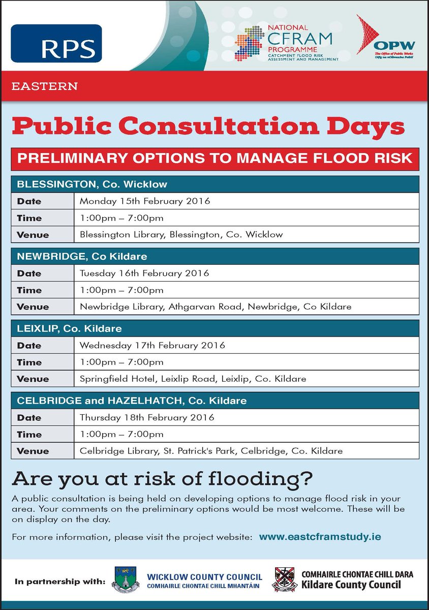 Office of Public Works (@opwireland) on Twitter photo Are you at risk of flooding? PCD today in Newbridge Library from 1pm - 7pm eastcframstudy.ie <a href="/KildareCoCo/">Kildare County Council</a> Are you at risk of flooding? PCD today in Newbridge Library from 1pm - 7pm eastcframstudy.ie <a href="/KildareCoCo/">Kildare County Council</a>