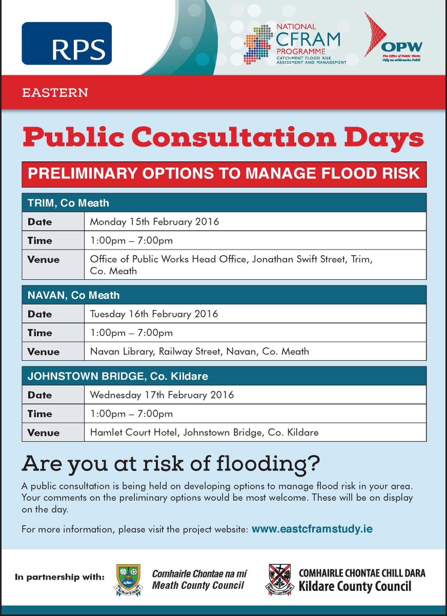 Office of Public Works (@opwireland) on Twitter photo Are you at risk of flooding? PCD at Navan Library today from 1pm - 7pm with <a href="/meathcoco/">Meath County Council</a> eastcframstudy.ie Are you at risk of flooding? PCD at Navan Library today from 1pm - 7pm with <a href="/meathcoco/">Meath County Council</a> eastcframstudy.ie