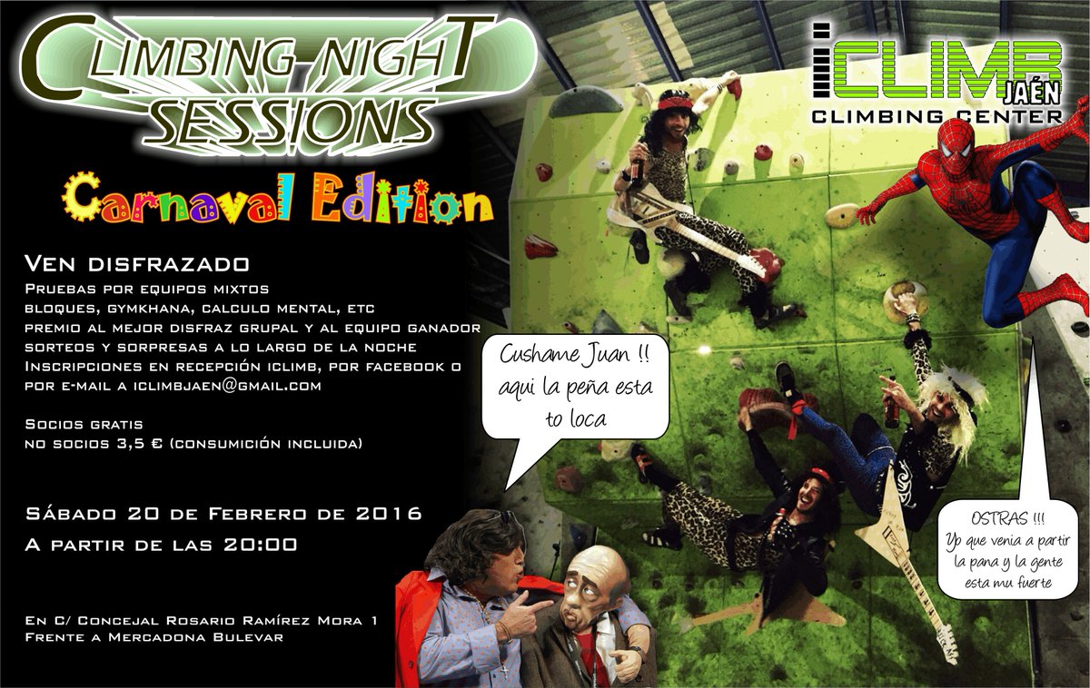 iCLIMBJaen's tweet photo. El sábado #ClimbingNightSession, a las 20.00h en @iCLIMBJaen con #CarnavalEdition2016

#vendisfrazado https://t.co/zXBxkPloR6