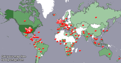 My followers live in 97 countries: USA(76%), UK.(5%)... https://t.co/GCleYnYflL Get your free map! https://t<a href="/tag/thanksall"class="tags"><span>#thanksall</span></a>