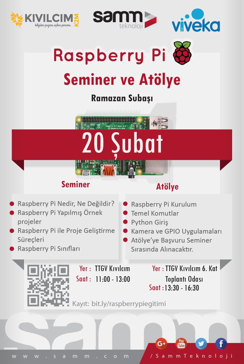 VivekaInc's tweet image. 20 Şubat Cumartesi günü, dolu dolu bir Raspberry Pi eğitimi ve atölye çalışması için: bit.ly/raspberrypiegi…
