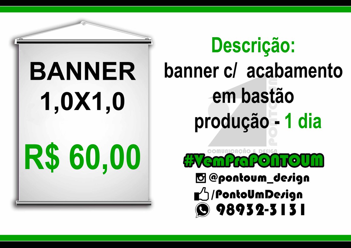 PontoUmDesign's tweet image. m² do banner galera 
produção em 1 dia
entre em contato com a gente \o/
98932-3131/ 3349-7843
*OBS arte não inclusa