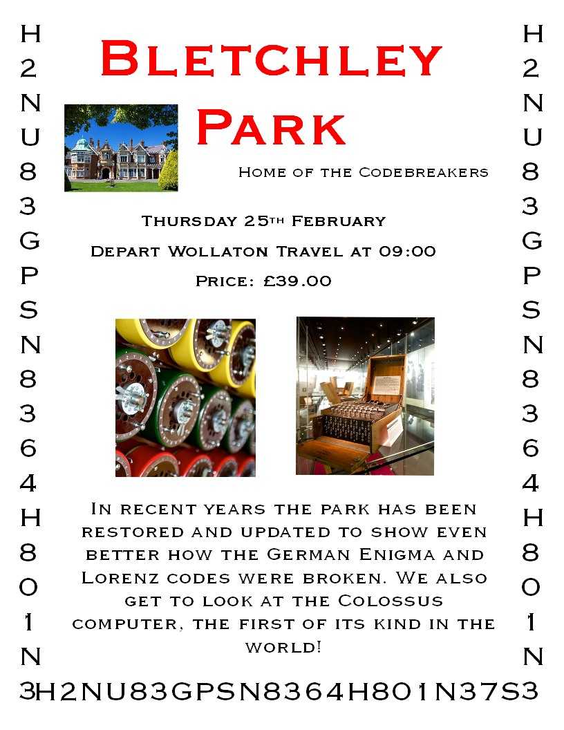 WollatonTravel's tweet photo. There are still spaces for our trip to Bletchley Park Next Thursday 25th March #TravelTuesday #ng8 #wollaton https://t.co/mmvdw2Lesg