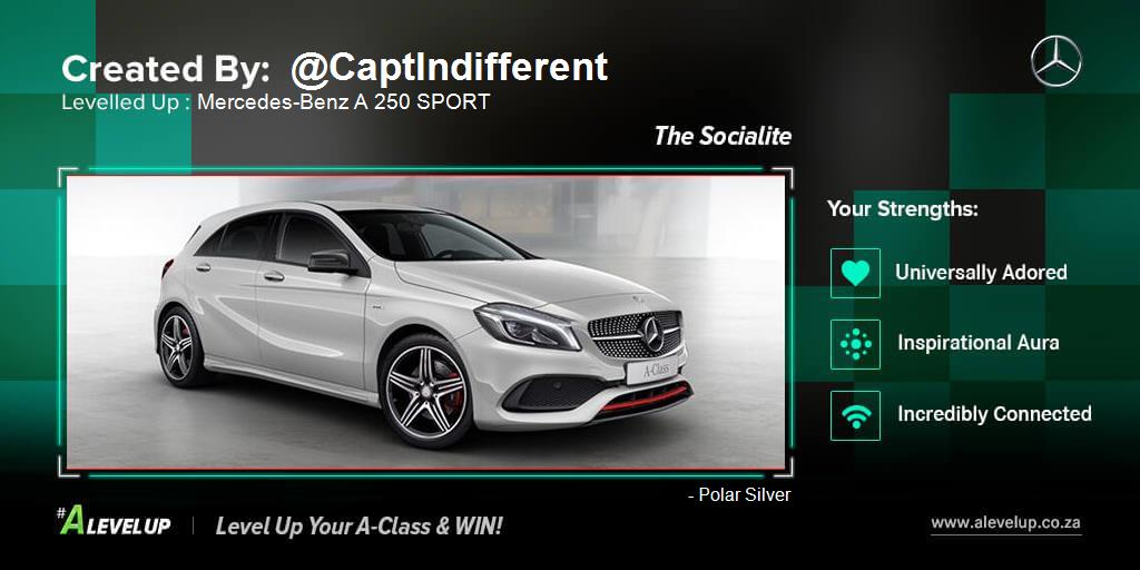 CaptIndifferent's tweet photo. So excited! I just entered to win a Mercedes-Benz A-Class for a year! Enter here: https://t.co/BMPMnYjvY2 #ALevelUp https://t.co/1wekfcsGsE