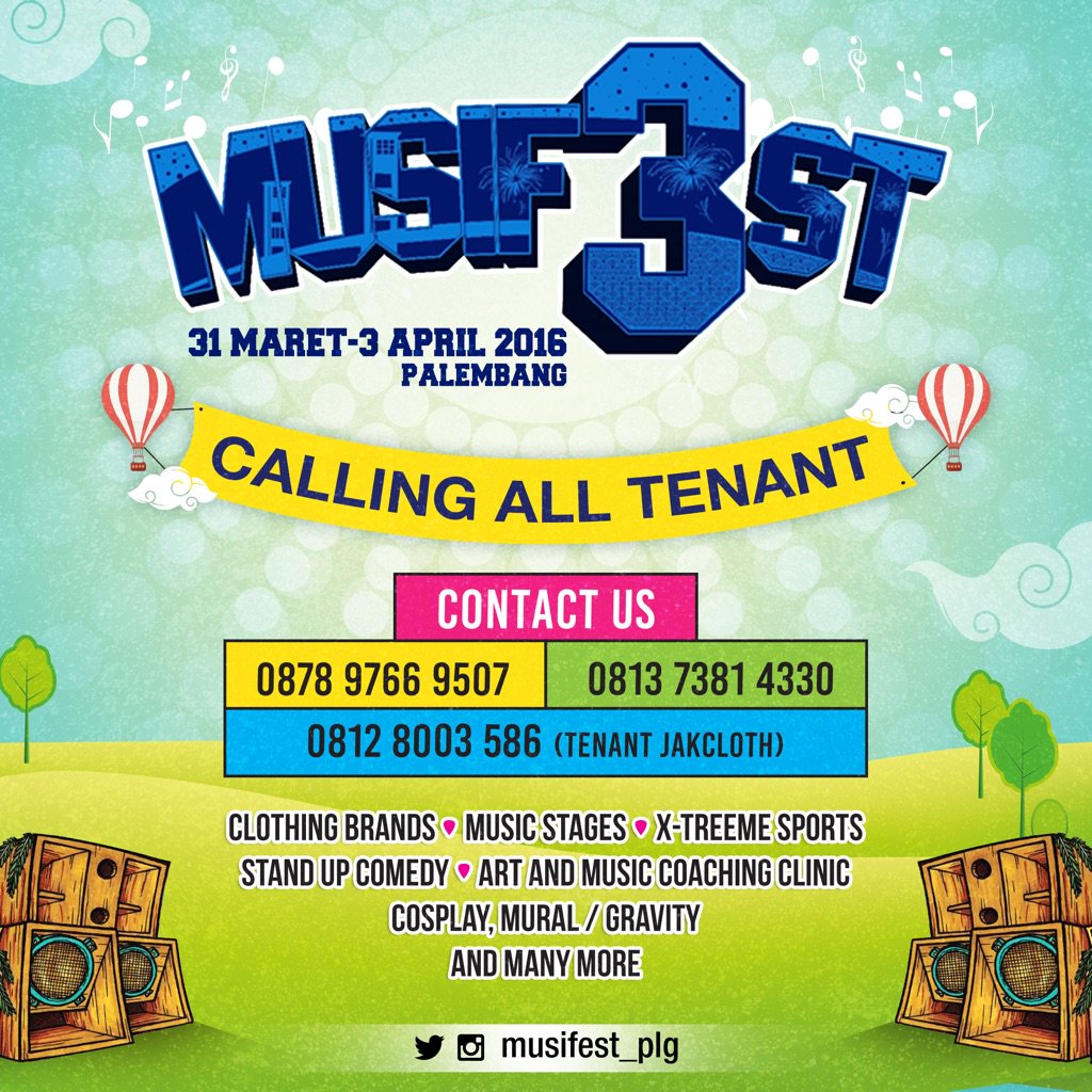 Musifest is back 

"The biggest indie event in sumatera" 

Booked your tenant guyss.... tmi.me/1fconT