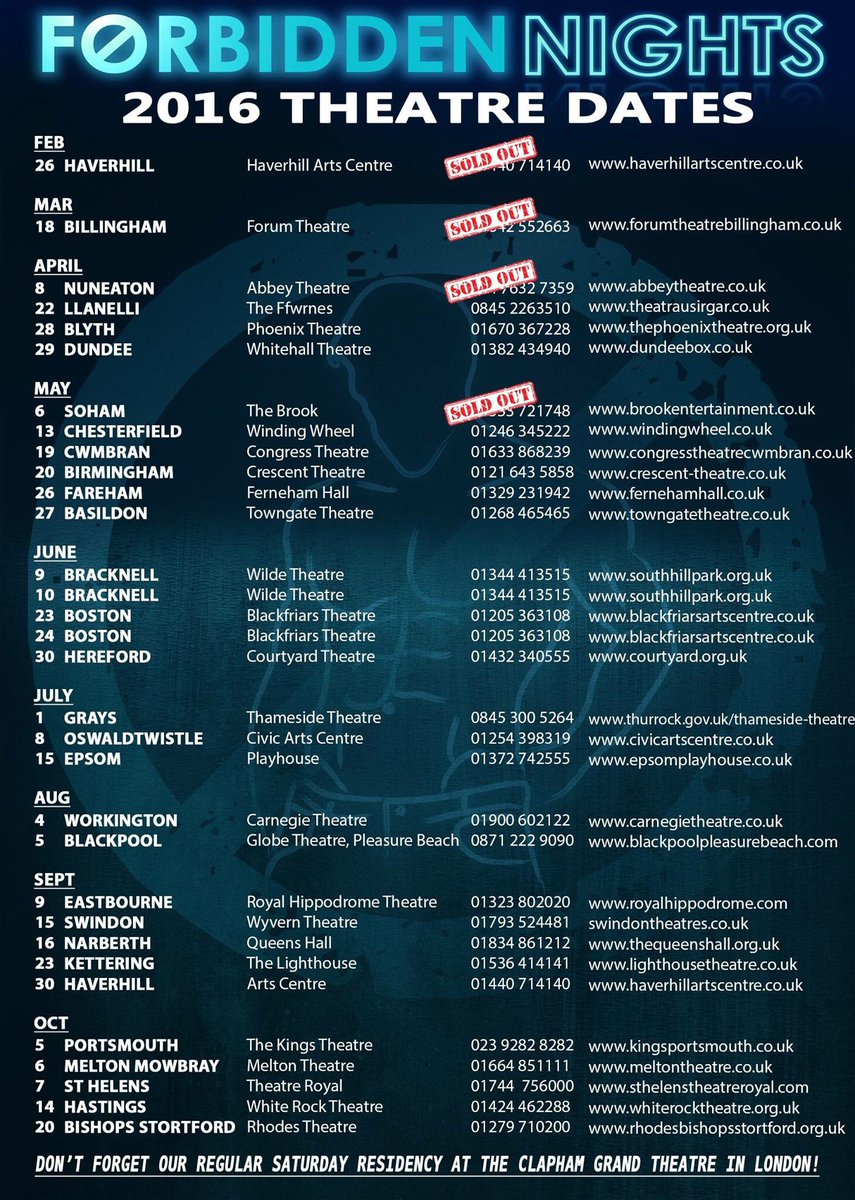 ForbiddenNights's tweet image. Our 2016 UK Theatre Tour. Coming to a town near you! ;-)