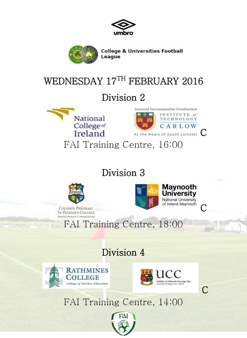 thirdlevelfootb's tweet photo. CUFL Finals
@DkITSportsSocs v @LYIT 
@NCIRL v @ITCarlowSoccer1
@StPatsDCU v @MUSoccerClub
@rcfesport v @UCCSoccer https://t.co/3i7IydaEli