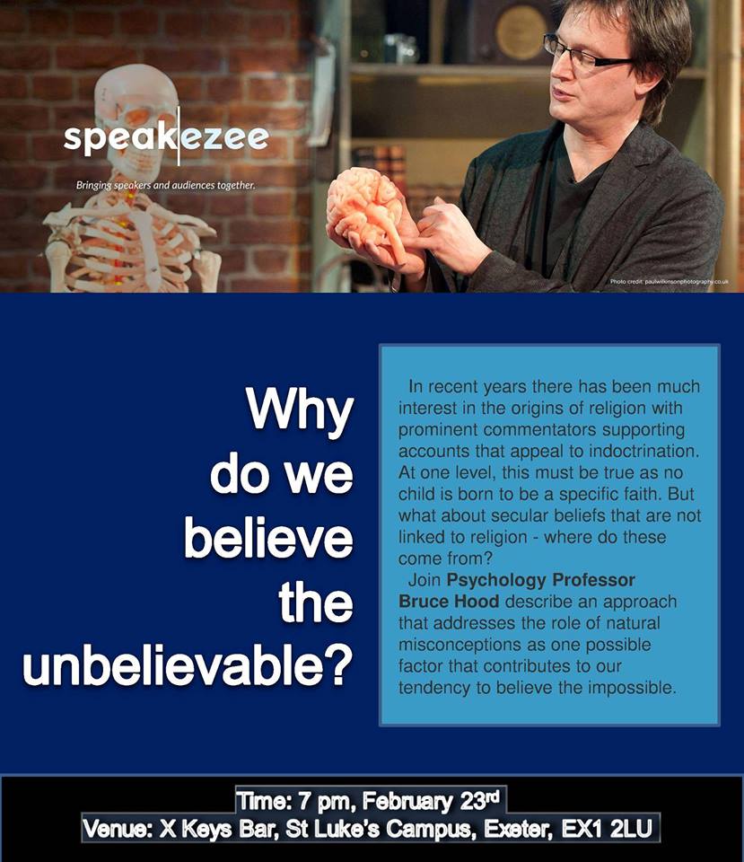 AlinaIvan_'s tweet photo. One week to go until @profbrucehood will give the first Speakezee talk in Exeter! Tickets at https://t.co/DZUjoPcZOF https://t.co/BLPMOp45sy