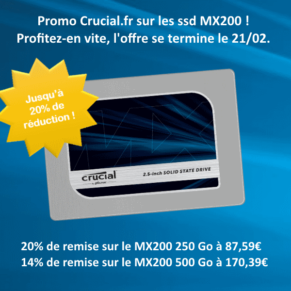 CrucialFrance's tweet photo. Promo ssd mx200 ! Jusqu'à 20% de remise sur crucial.fr. Profitez-en vite! https://t.co/LoYQ8Qaeqa #promo #ssd #mx200 https://t.co/9FpTlPviI8