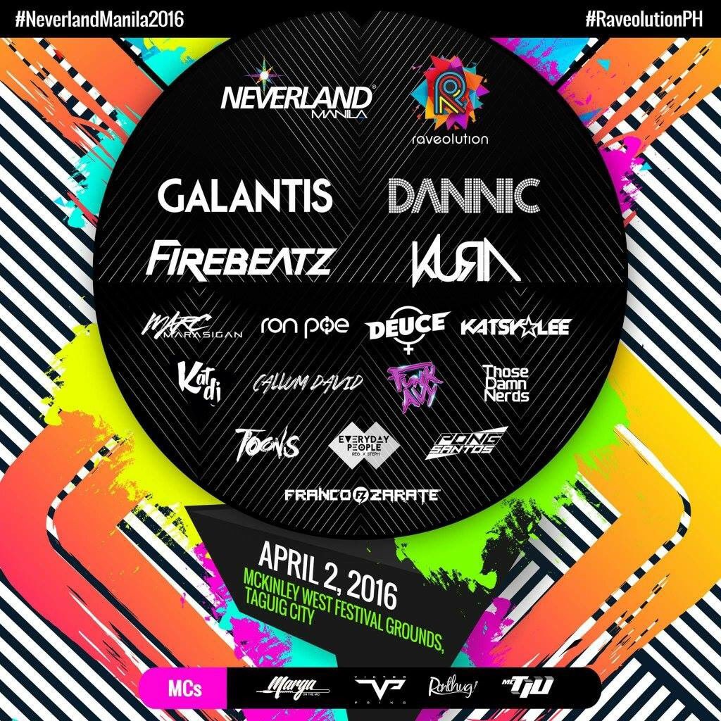 mikareyesss's tweet image. Here's the complete line up for Raveolution x Neverland Manila this April 2, '16 #NeverlandManila2016 #RaveolutionPH