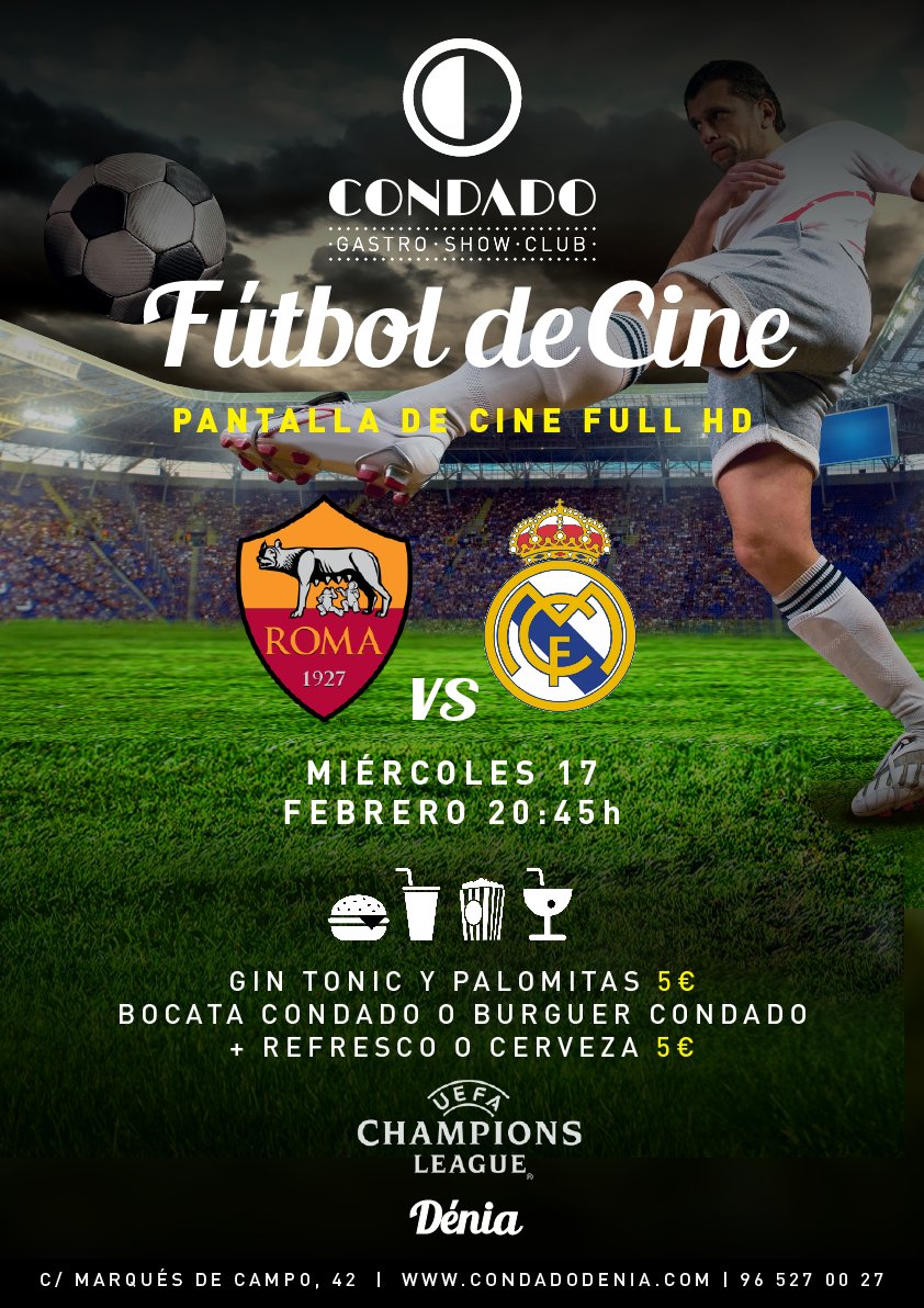 condadodenia's tweet photo. HOY  20:45 AS ROMA - R. MADRID en formato Cine Full HD !! #EntradaLibre https://t.co/hYHvAmL22Z