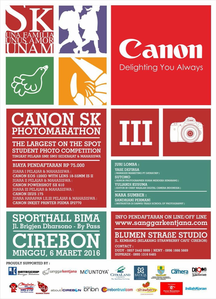 AboutCirebonID's tweet image. Canon SK Photomarathon | Minggu 6 Maret 2016 | Sporthall Bima | pendaftaran 75rb atau klik sanggarkentjana.com