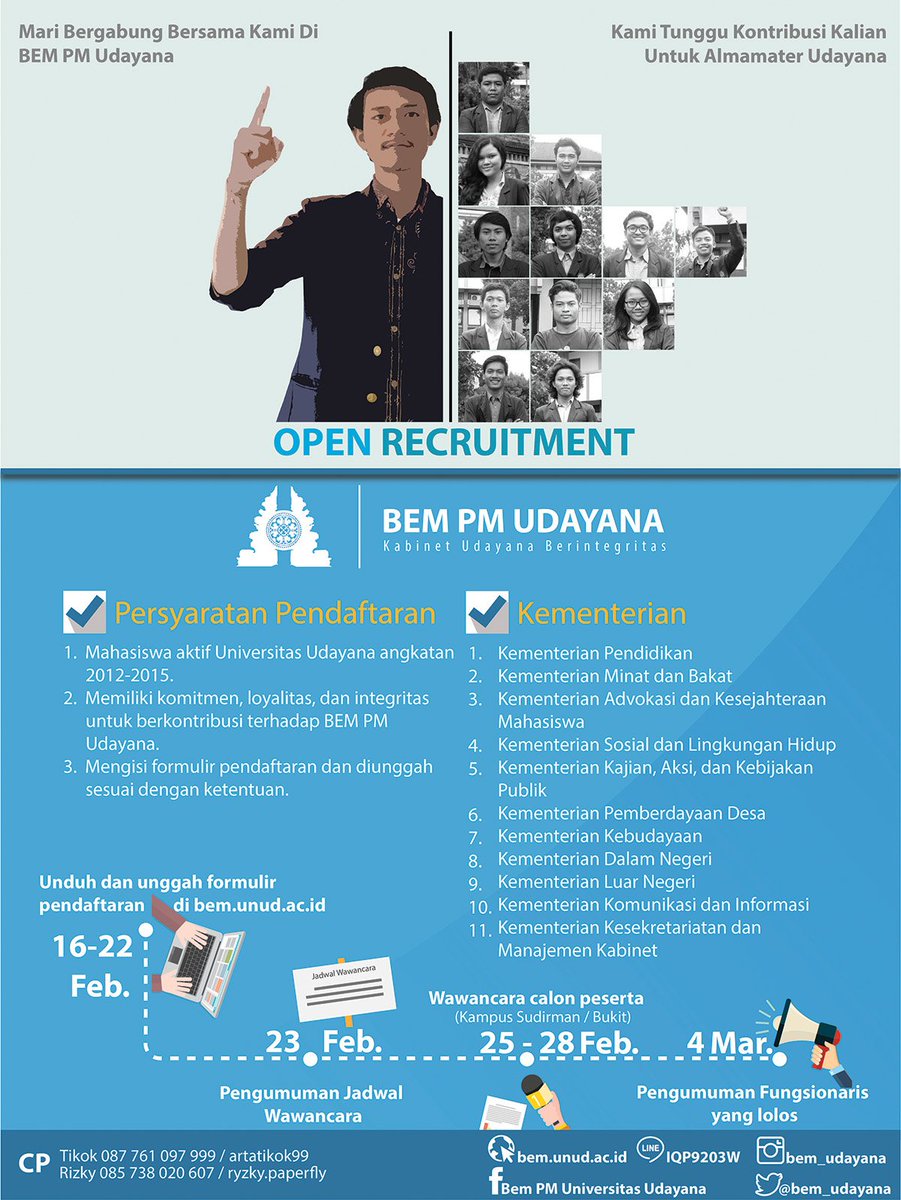 Hallo Ksatria Muda Udayana Penerus Harapan Bangsa !
Ayo Simak Open Recruitment BEM PM Universitas Udayana