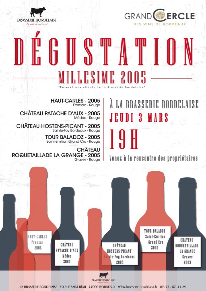 #dégustation du grand Millésime 2005 avec la complicité du <a href="/GrandCercleBx/">Grand Cercle</a> jeudi 3 mars #winelovers <a href="/VinsdeBordeaux/">Les Vins de Bordeaux 🍇</a>