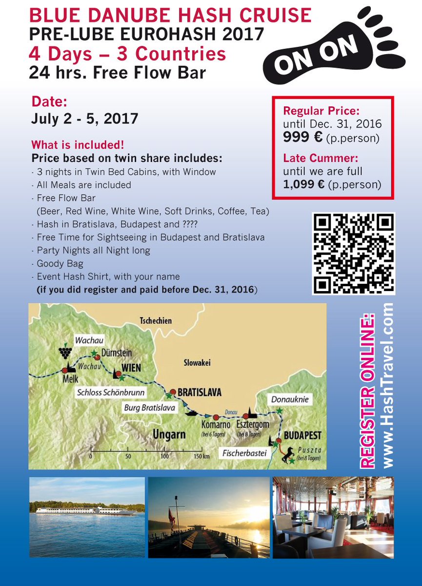 Hash_Travel's tweet photo. EARLY BIRD REGO ENDS - Blue Danube Hash Cruise 2017
#bluedanube #hashcruise #hashhouseharriers #onon #hashevent #hhh https://t.co/AJze8c1C70