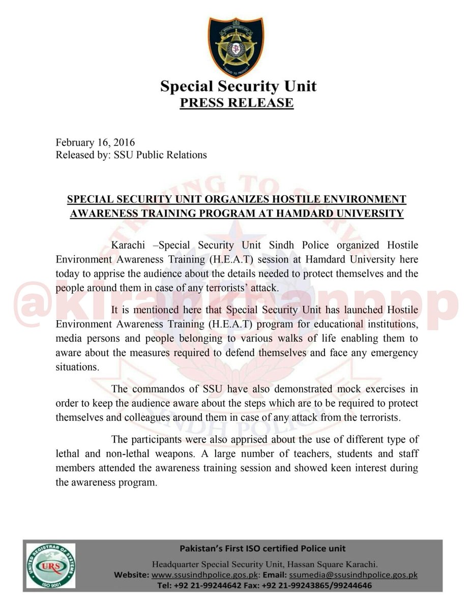 kiranaftabkhann's tweet image. #SpecialSecurityUnit  Organisation Hostile Environment Awareness Training Program at #HamdardUniversity